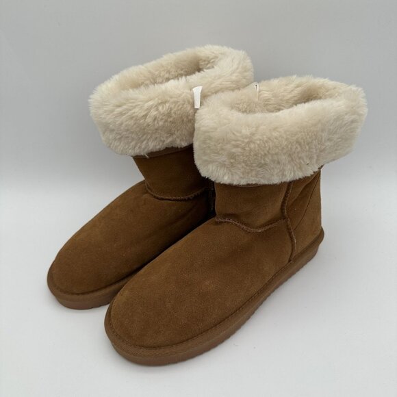 Monroe Fleece Lined Suede Boots Size 9 Womens Tan Slip-On Warm Comfortable - Picture 1 of 7